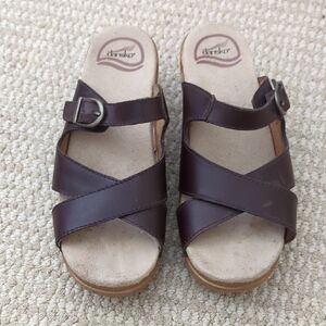 Dansko Dark Brown Leather Cross Strap Clogs